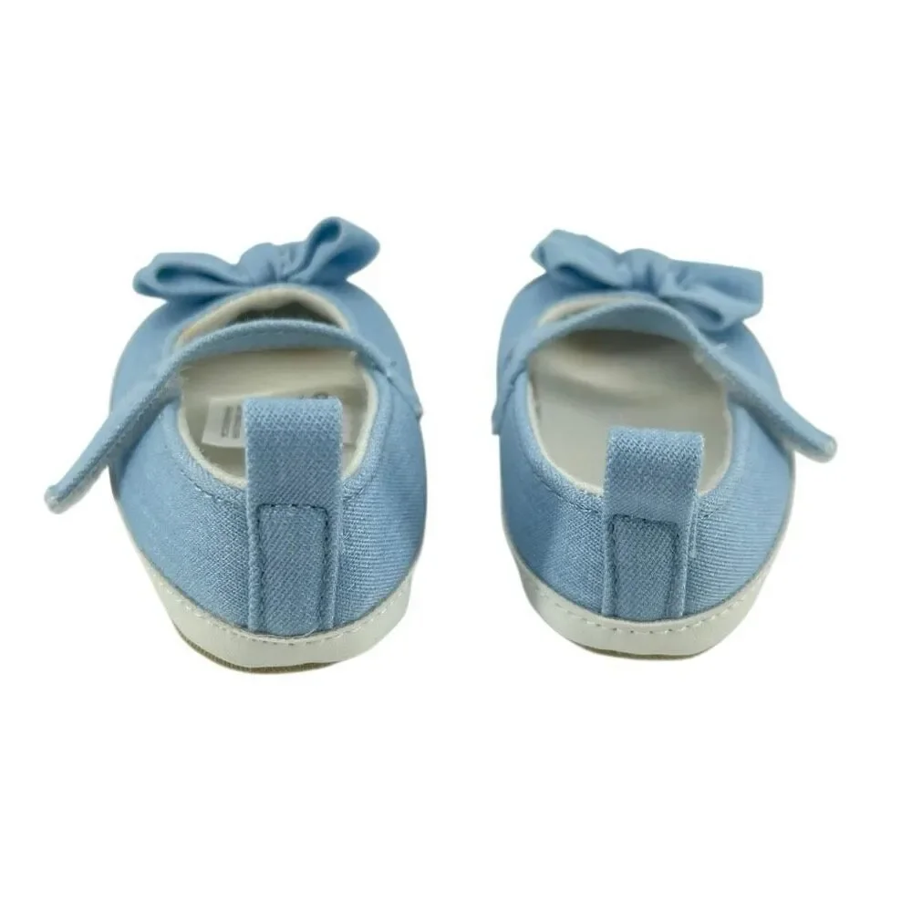 Carter’s Baby Girl Blue Bow Mary Jane Crib Shoes Soft Sole Newborn 0-3M